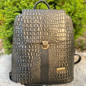 Black Crocodile leather printed backpack city purse